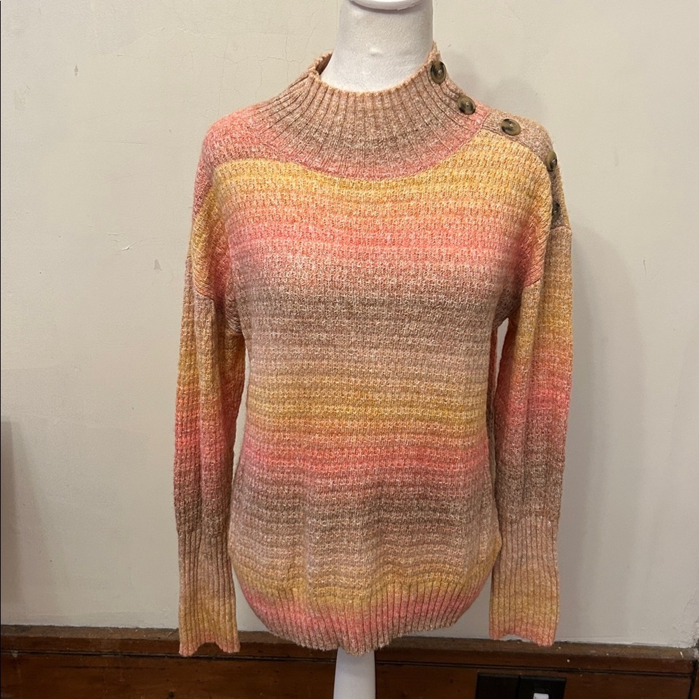 Talbots multicolored mock neck button sweater Siz… - image 2